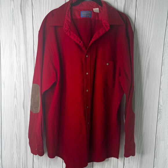VTG Pendleton Wool Shirt Mens XL Elbow Patch Button Up Outdoor Red Flannel USA - Picture 1 of 8